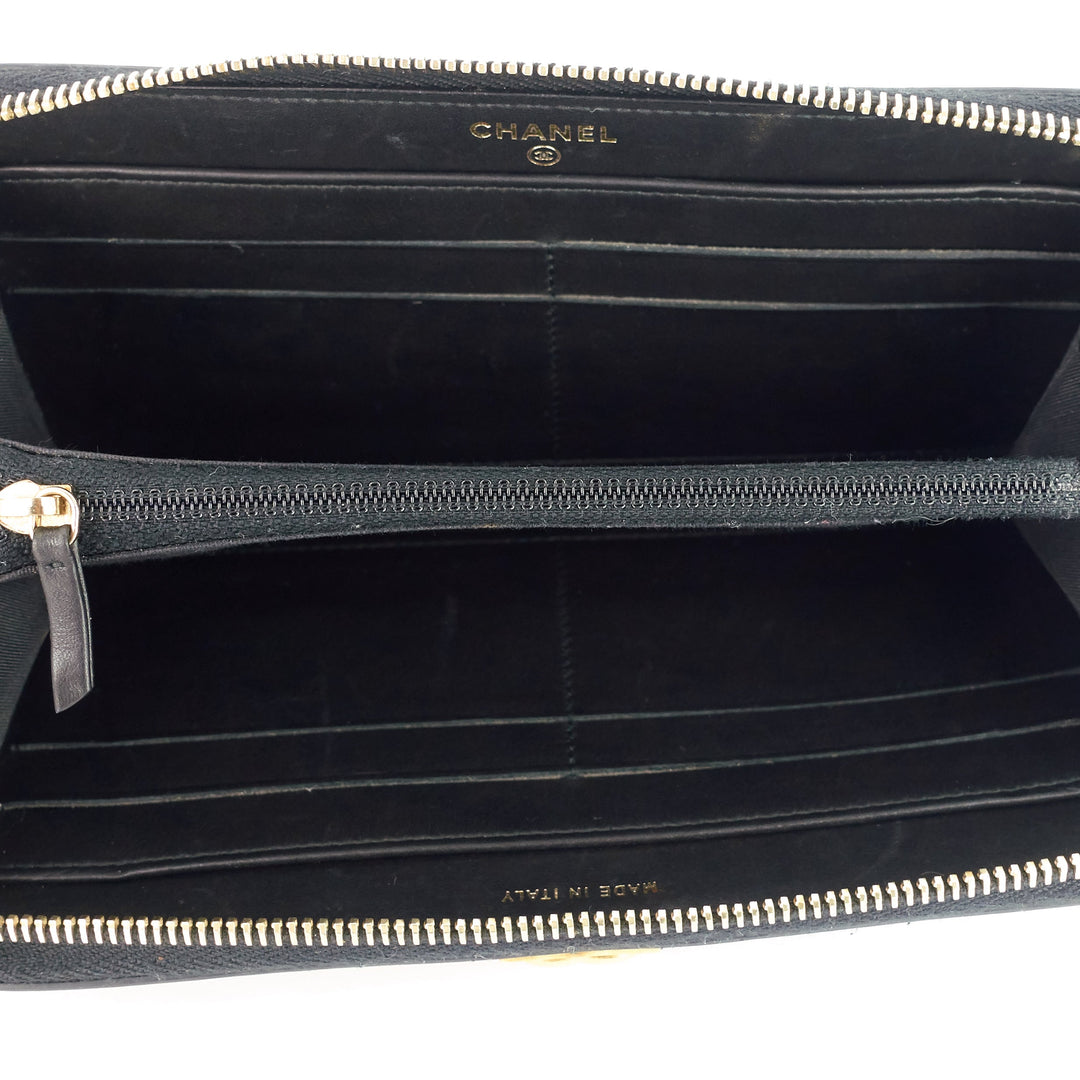 Chanel Boy Chevron Mixed Leather Zip Around Wallet