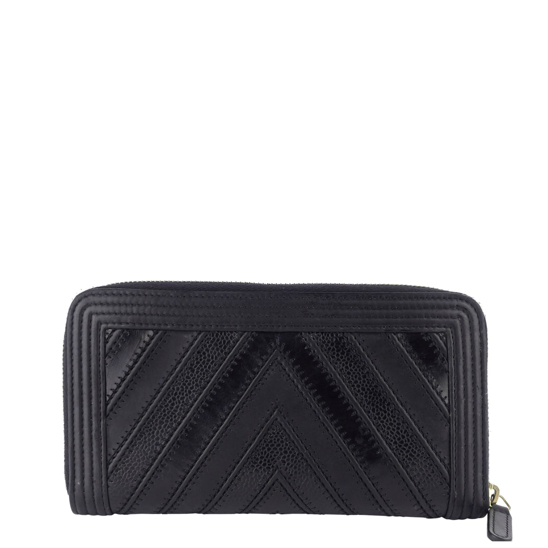 Chanel Boy Chevron Mixed Leather Zip Around Wallet
