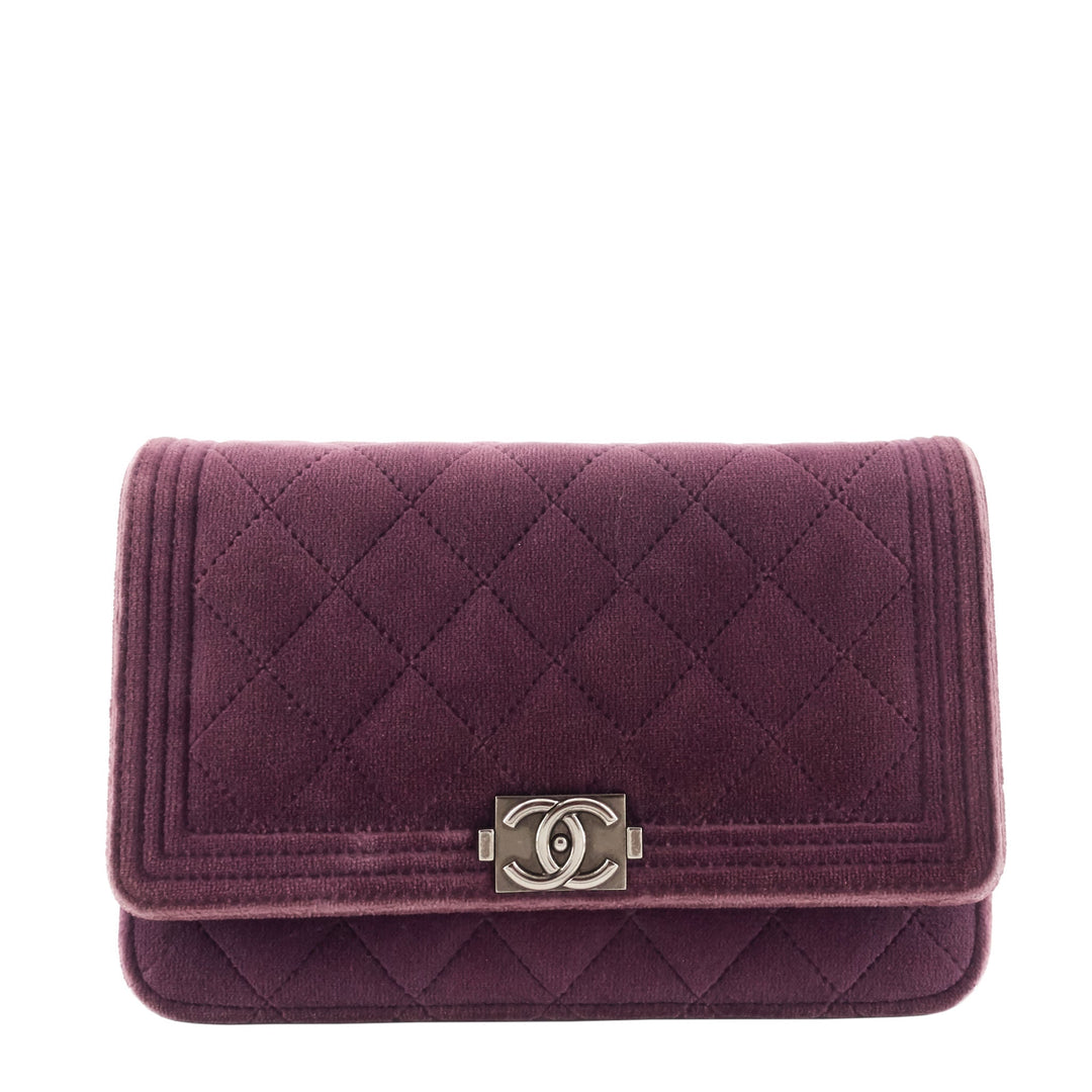 Chanel Boy Quilted Velvet Wallet on Chain Bag