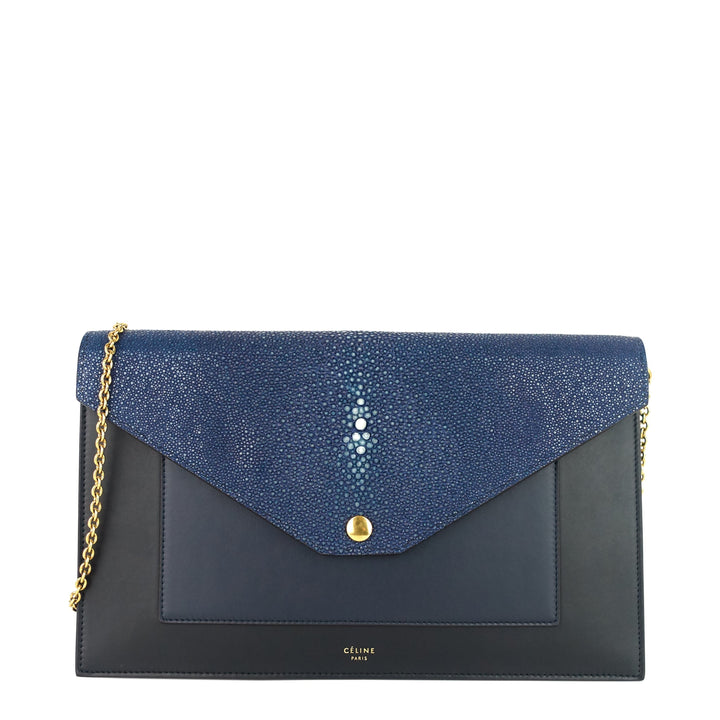 Celine Pocket Evening Leather and Shagreen Flap on Chain Bag