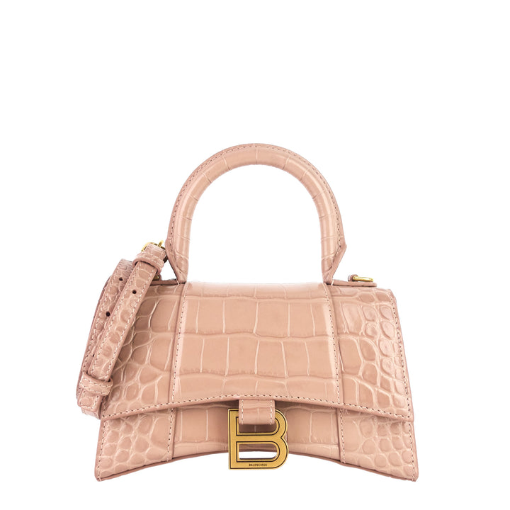 Top Quality Balenciaga Hourglass XS Croc Embossed Leather Top Handle Bag