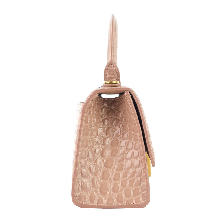 Top Quality Balenciaga Hourglass XS Croc Embossed Leather Top Handle Bag