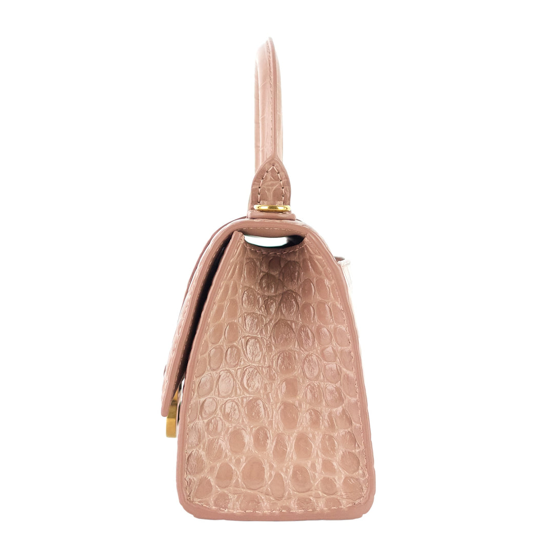 Top Quality Balenciaga Hourglass XS Croc Embossed Leather Top Handle Bag