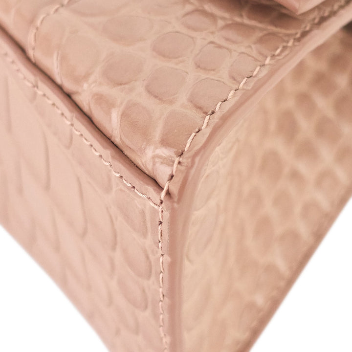 Top Quality Balenciaga Hourglass XS Croc Embossed Leather Top Handle Bag