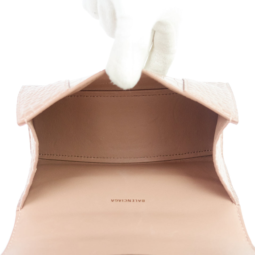 Top Quality Balenciaga Hourglass XS Croc Embossed Leather Top Handle Bag