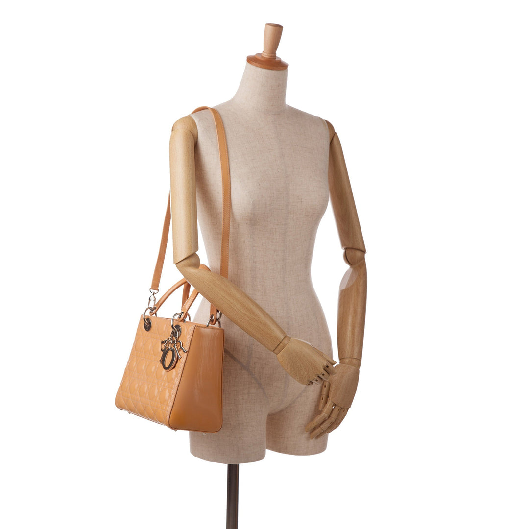 Top quality Dior Lady Top quality Dior Medium Light Orange Cannage Quilted Patent Leather