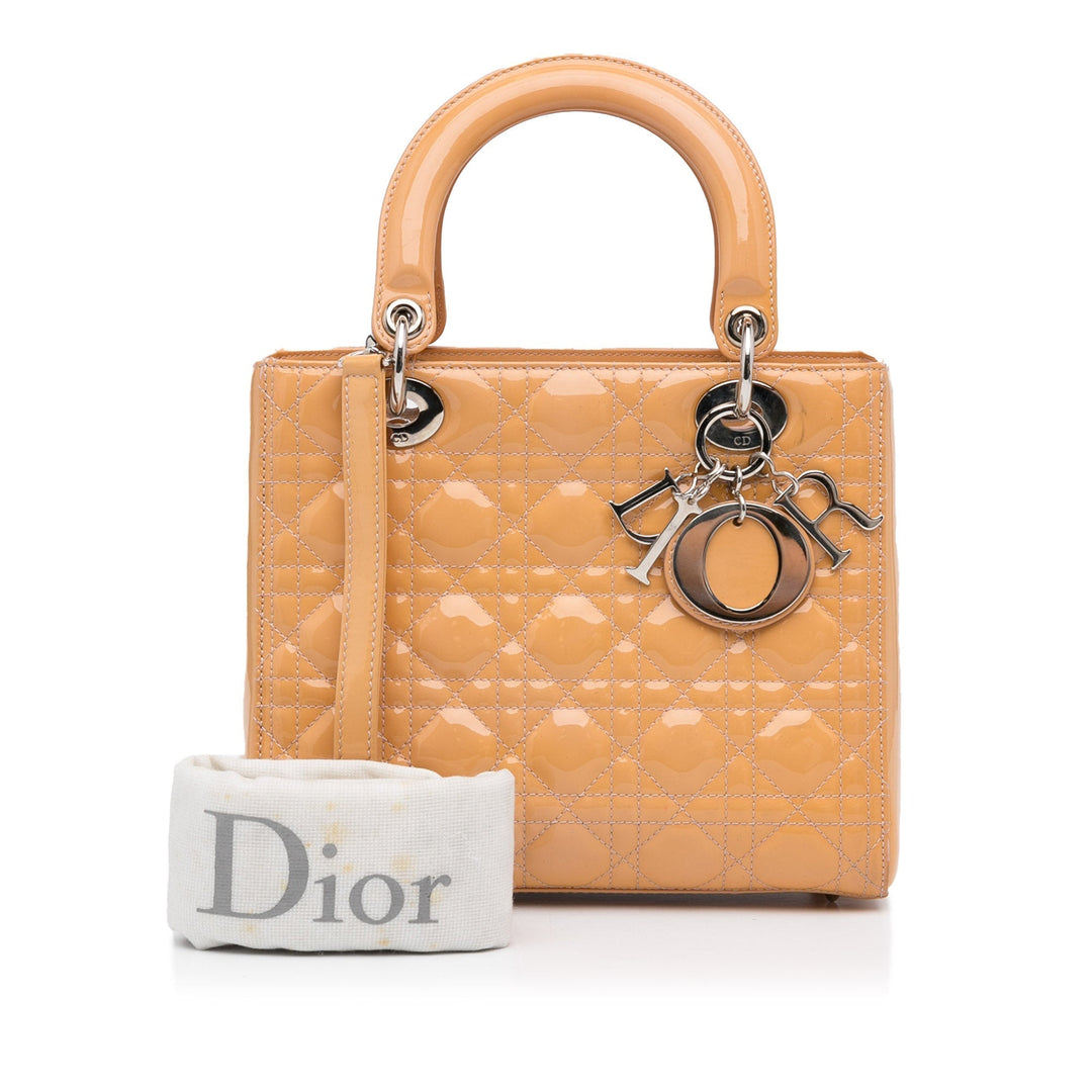 Top quality Dior Lady Top quality Dior Medium Light Orange Cannage Quilted Patent Leather
