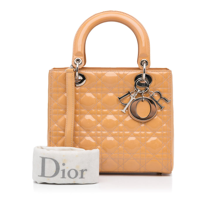 Top quality Dior Lady Top quality Dior Medium Light Orange Cannage Quilted Patent Leather
