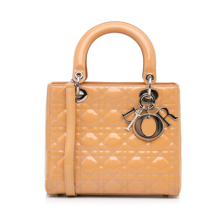 Top quality Dior Lady Top quality Dior Medium Light Orange Cannage Quilted Patent Leather