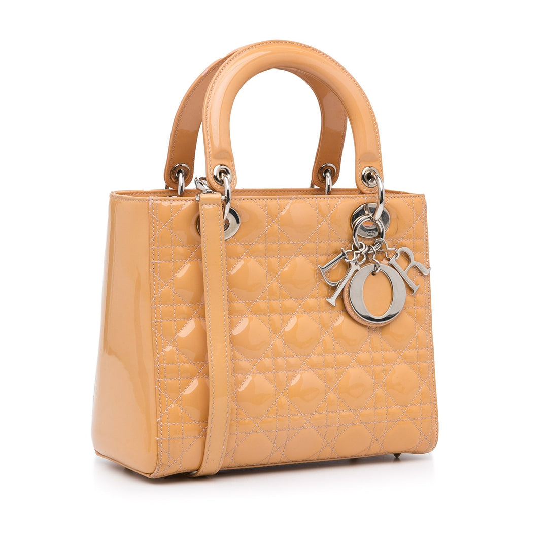 Top quality Dior Lady Top quality Dior Medium Light Orange Cannage Quilted Patent Leather
