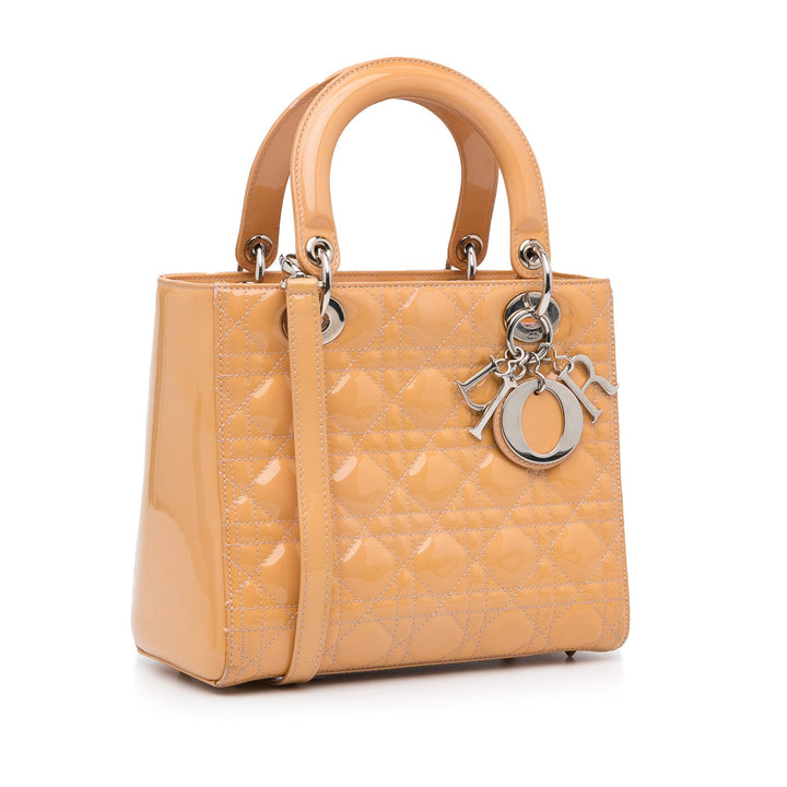 Top quality Dior Lady Top quality Dior Medium Light Orange Cannage Quilted Patent Leather