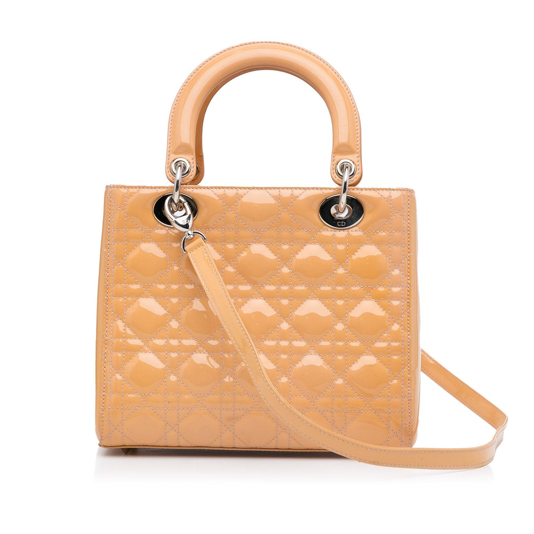 Top quality Dior Lady Top quality Dior Medium Light Orange Cannage Quilted Patent Leather