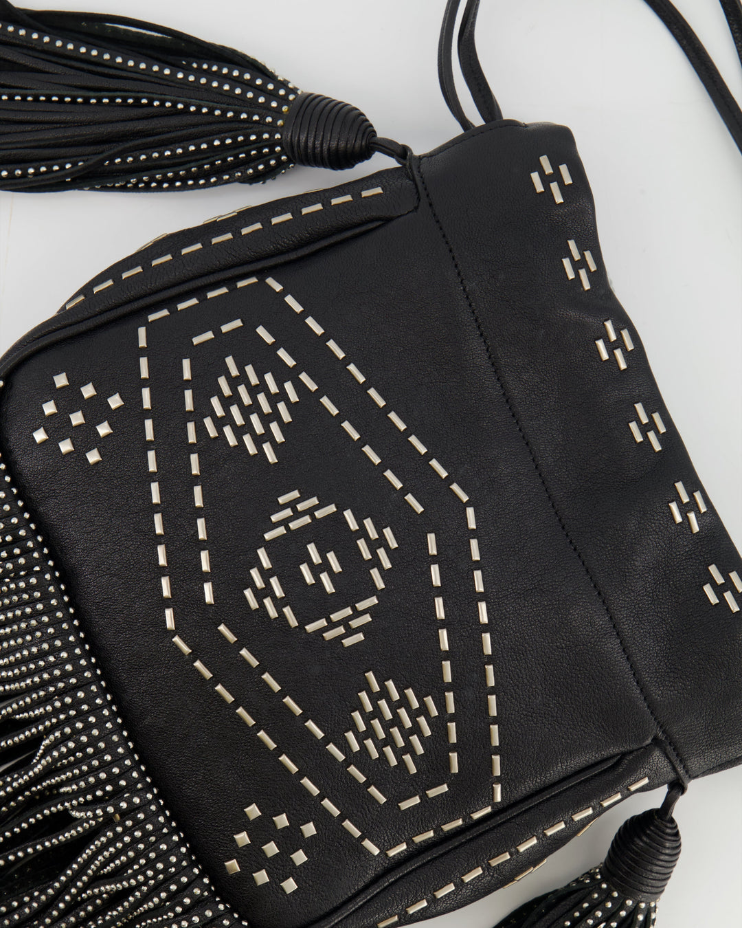 Saint Laurent Black Studded Bag with Fringe Details