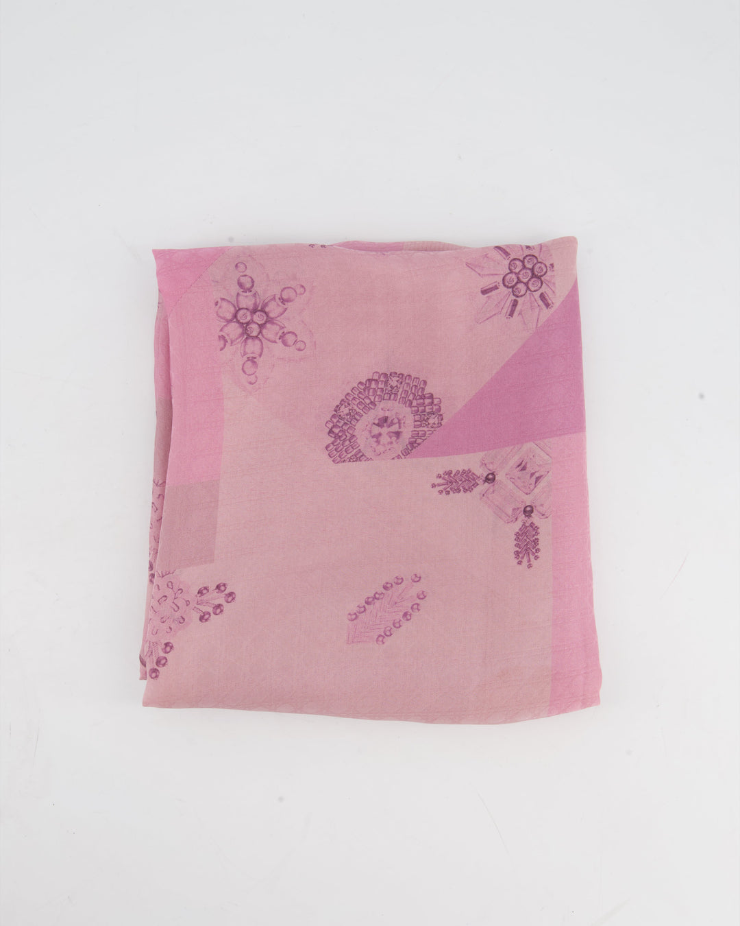 *FIRE PRICE* Christian Top quality Dior Pink and Purple Silk Scarf with Geometric Jewel Floral Detailing