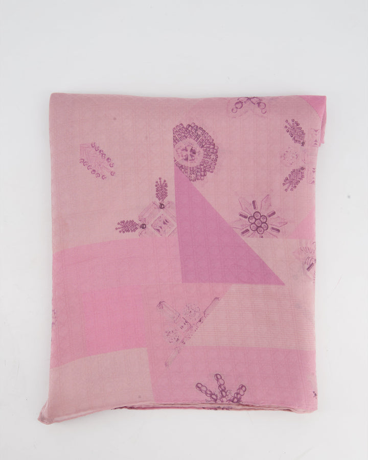 *FIRE PRICE* Christian Top quality Dior Pink and Purple Silk Scarf with Geometric Jewel Floral Detailing