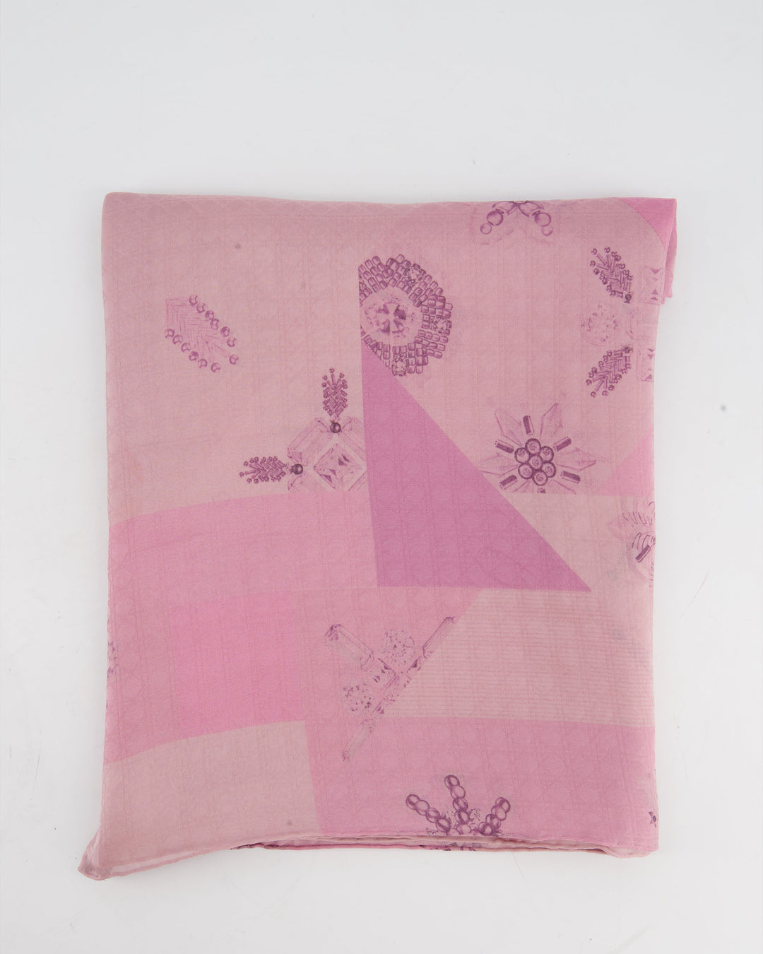 *FIRE PRICE* Christian Dior Pink and Purple Silk Scarf with Geometric Jewel Floral Detailing