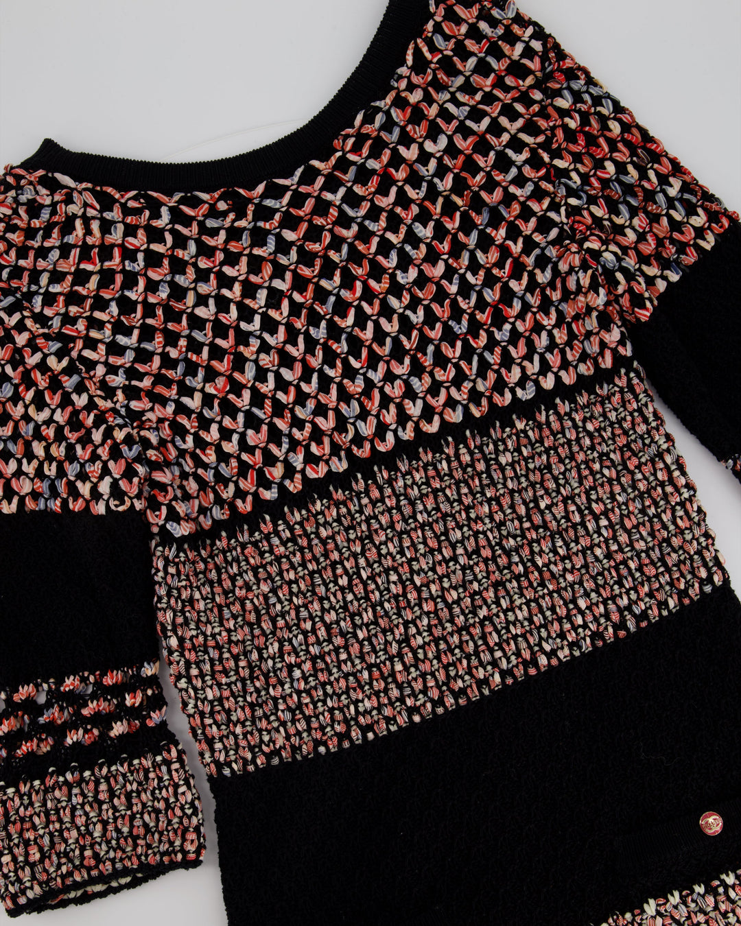 Top Quality Chanel Tweed Multi-Colour Open-Knit Dress with Front Pocket Detailing FR 34 (UK 6)