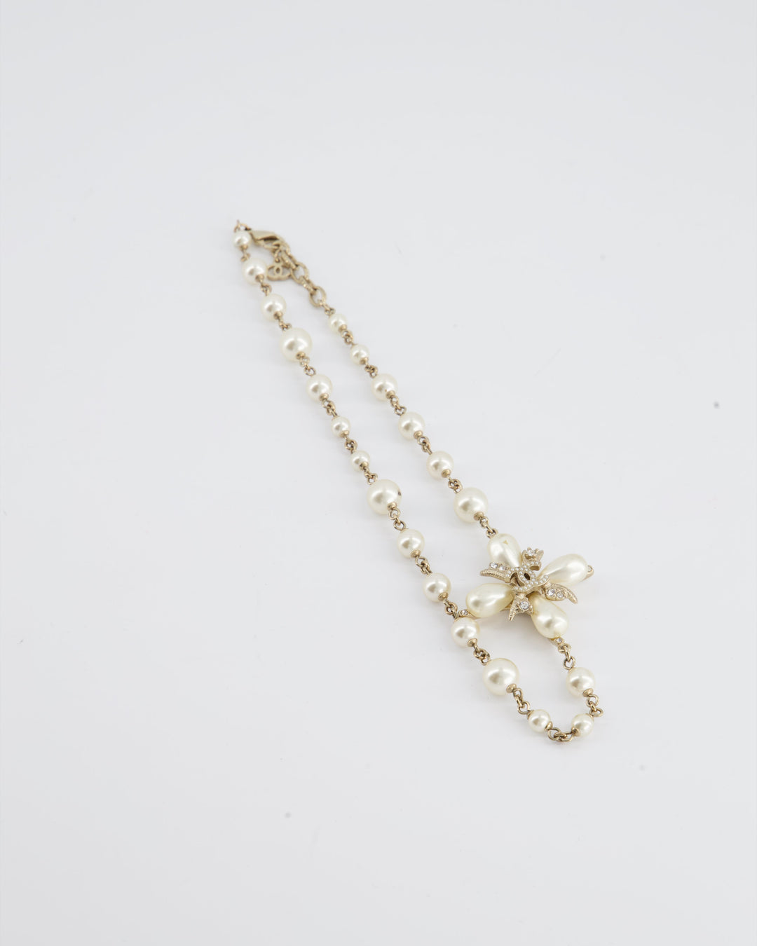 *HOT* Top Quality Chanel Gold CC Necklace with White Pearl and Crystal Detailing