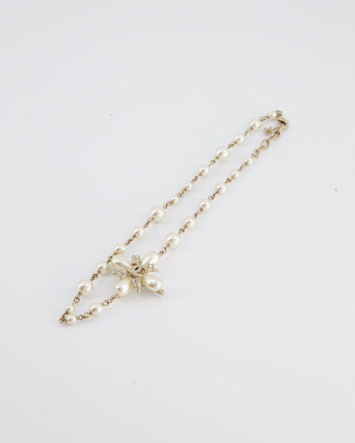 *HOT* Chanel Gold CC Necklace with White Pearl and Crystal Detailing