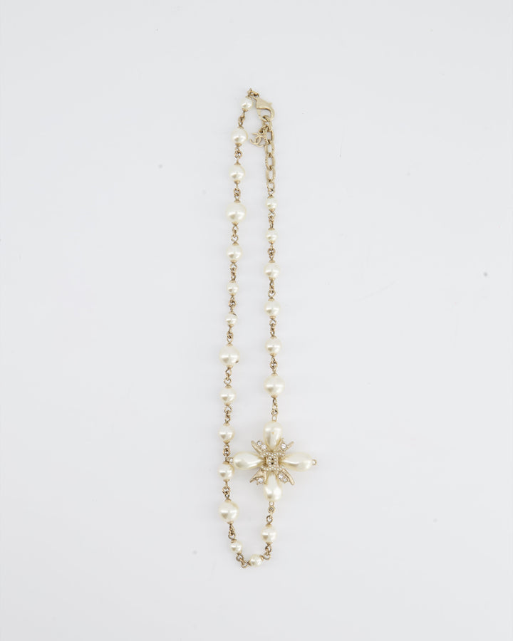 *HOT* Top Quality Chanel Gold CC Necklace with White Pearl and Crystal Detailing