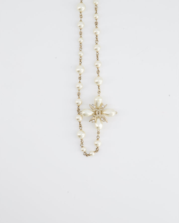 *HOT* Top Quality Chanel Gold CC Necklace with White Pearl and Crystal Detailing