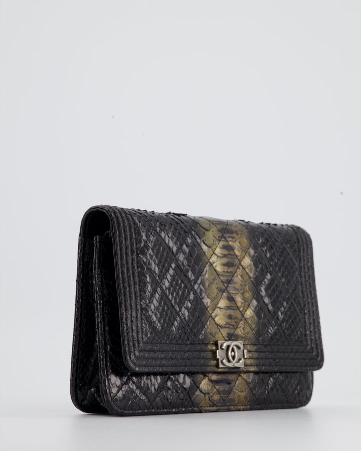*HOT* Top Quality Chanel Black and Gold Wallet on Chain Bag in Python with Ruthenium Hardware