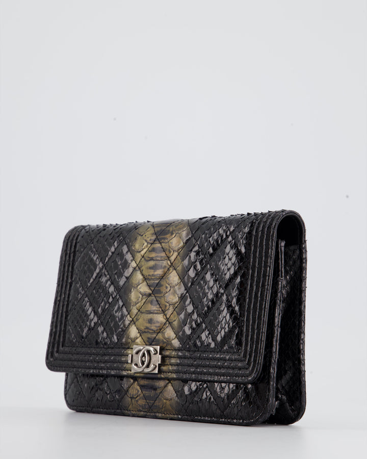 *HOT* Top Quality Chanel Black and Gold Wallet on Chain Bag in Python with Ruthenium Hardware