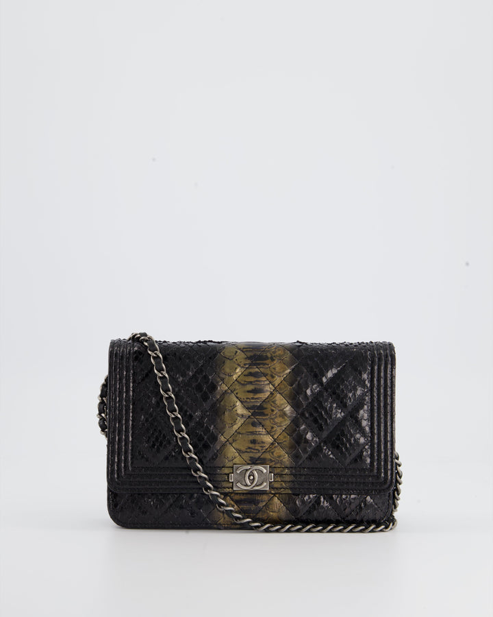 *HOT* Top Quality Chanel Black and Gold Wallet on Chain Bag in Python with Ruthenium Hardware