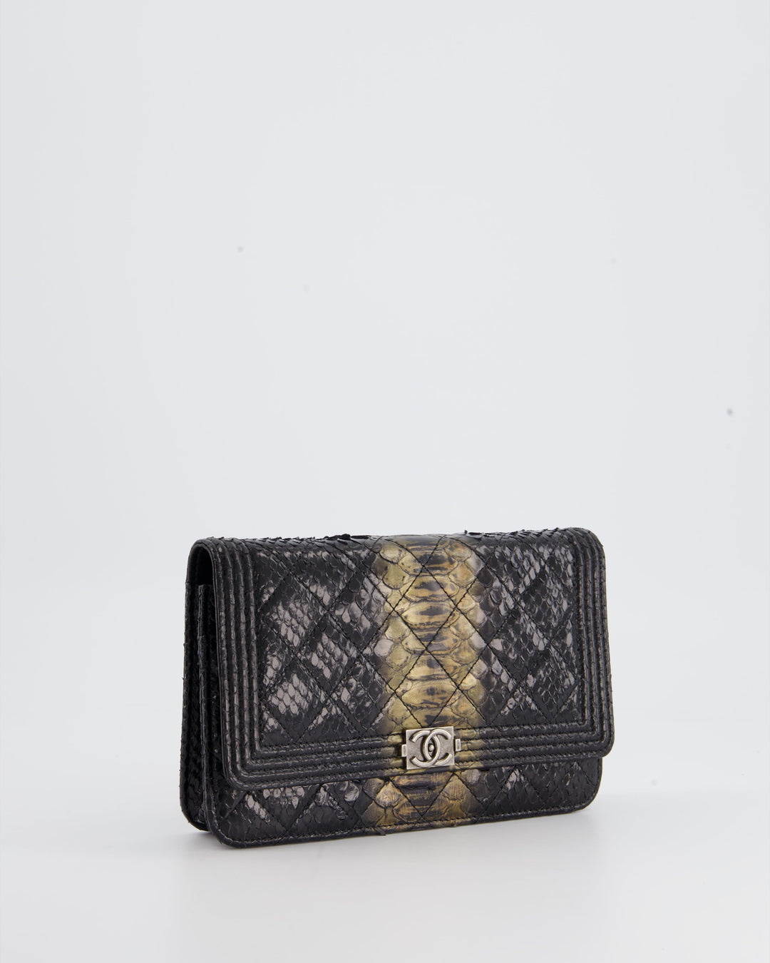 *HOT* Top Quality Chanel Black and Gold Wallet on Chain Bag in Python with Ruthenium Hardware