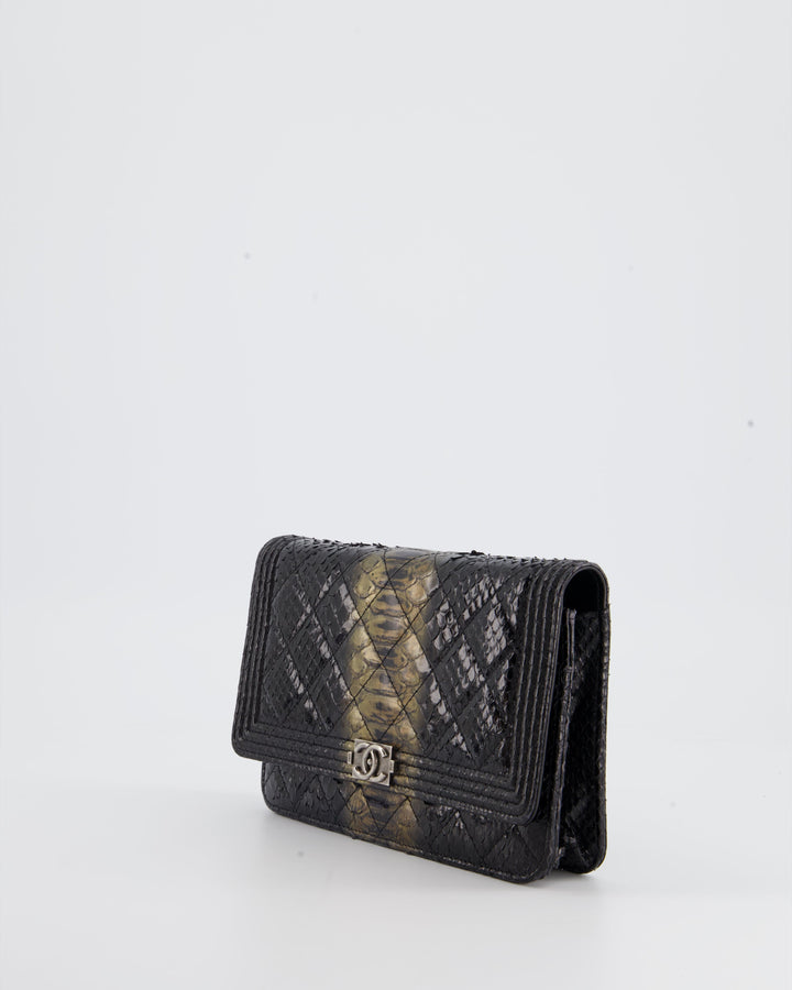 *HOT* Top Quality Chanel Black and Gold Wallet on Chain Bag in Python with Ruthenium Hardware