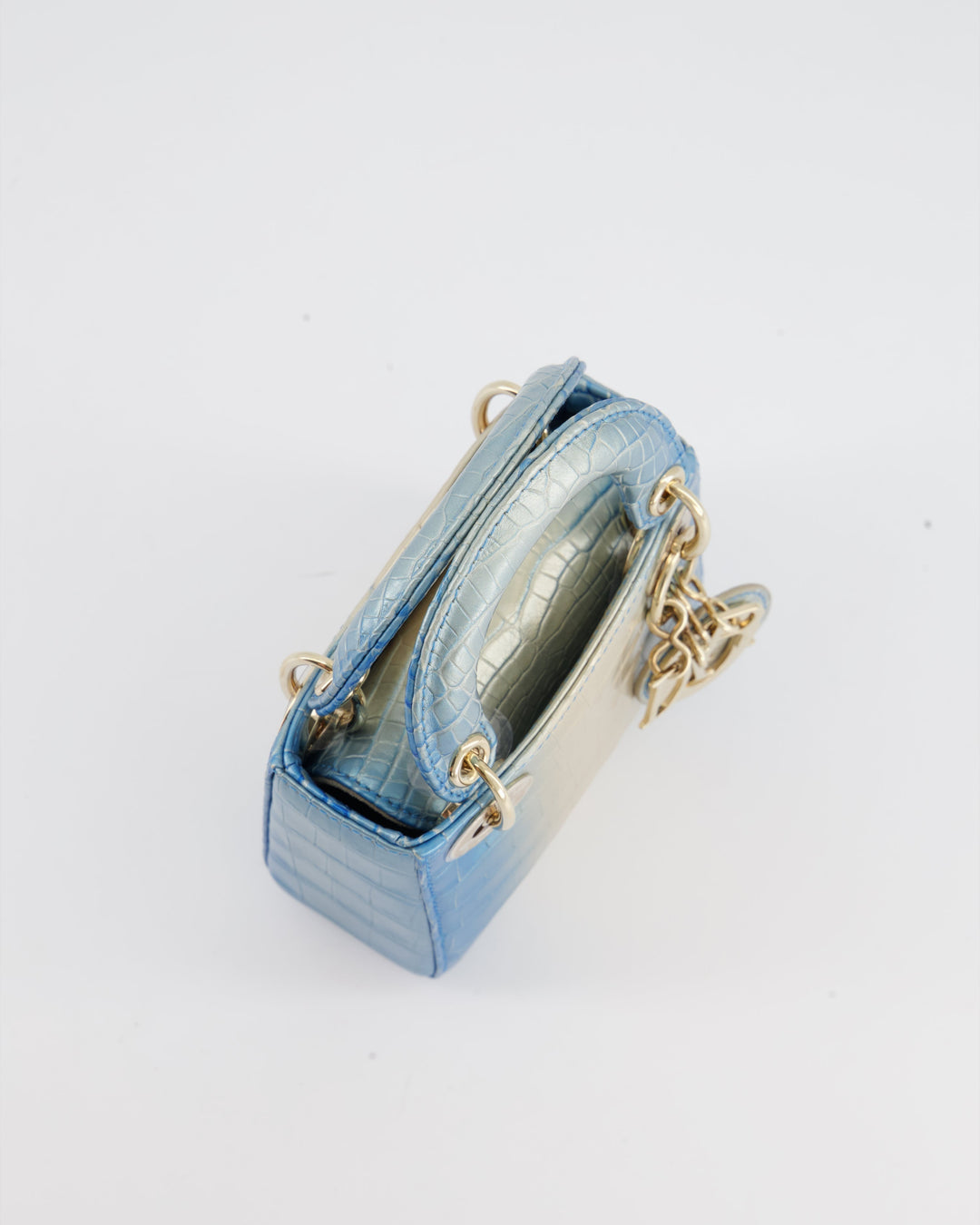*ULTRA RARE* Christian Dior Blue Nacre Crocodile Micro Lady Dior Bag with Champagne Gold Hardware