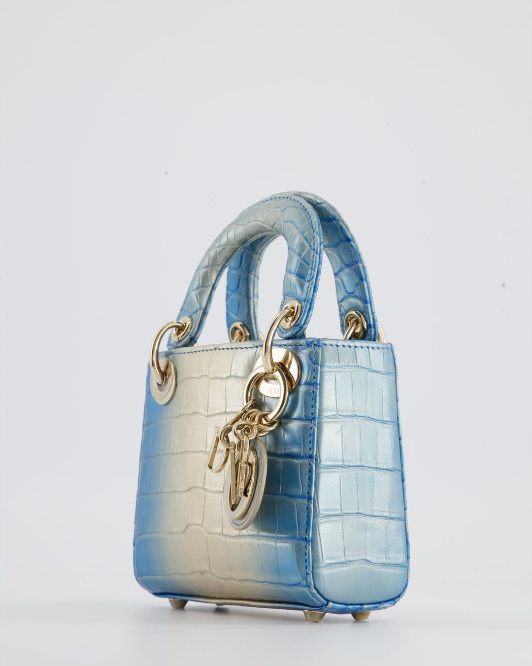 *ULTRA RARE* Christian Dior Blue Nacre Crocodile Micro Lady Dior Bag with Champagne Gold Hardware