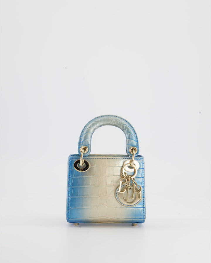 *ULTRA RARE* Christian Dior Blue Nacre Crocodile Micro Lady Dior Bag with Champagne Gold Hardware