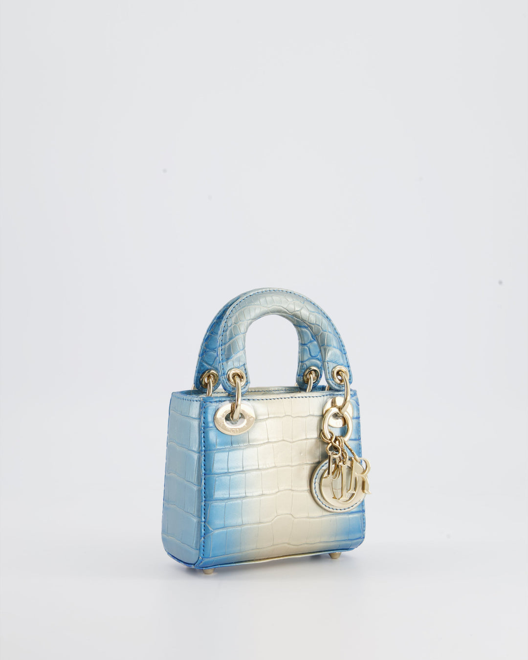 *ULTRA RARE* Christian Dior Blue Nacre Crocodile Micro Lady Dior Bag with Champagne Gold Hardware
