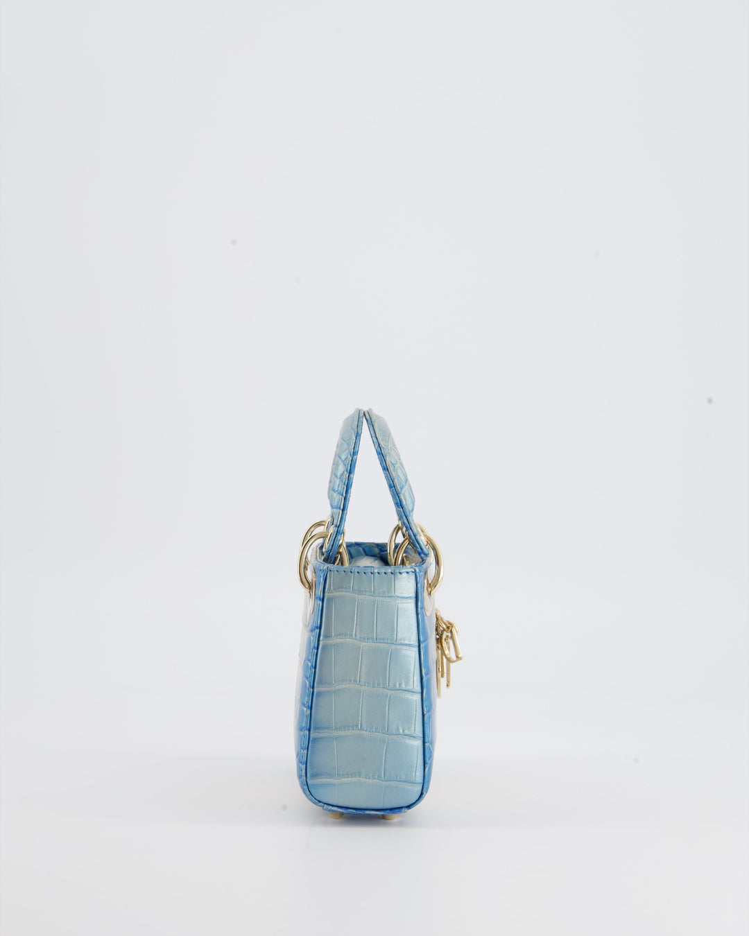 *ULTRA RARE* Christian Dior Blue Nacre Crocodile Micro Lady Dior Bag with Champagne Gold Hardware