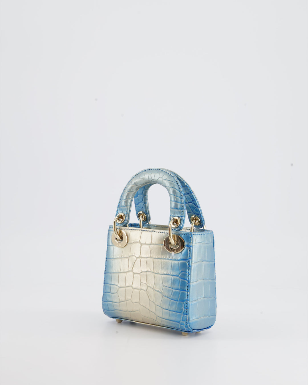 *ULTRA RARE* Christian Dior Blue Nacre Crocodile Micro Lady Dior Bag with Champagne Gold Hardware