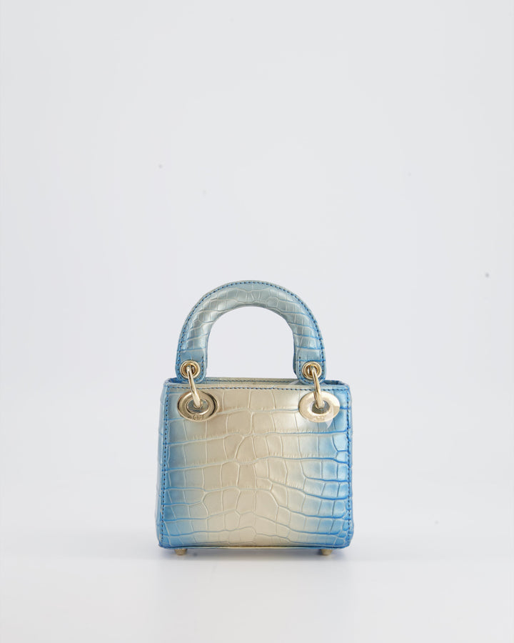 *ULTRA RARE* Christian Dior Blue Nacre Crocodile Micro Lady Dior Bag with Champagne Gold Hardware