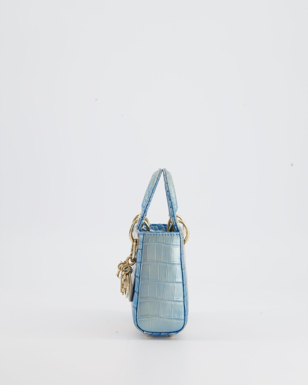 *ULTRA RARE* Christian Dior Blue Nacre Crocodile Micro Lady Dior Bag with Champagne Gold Hardware