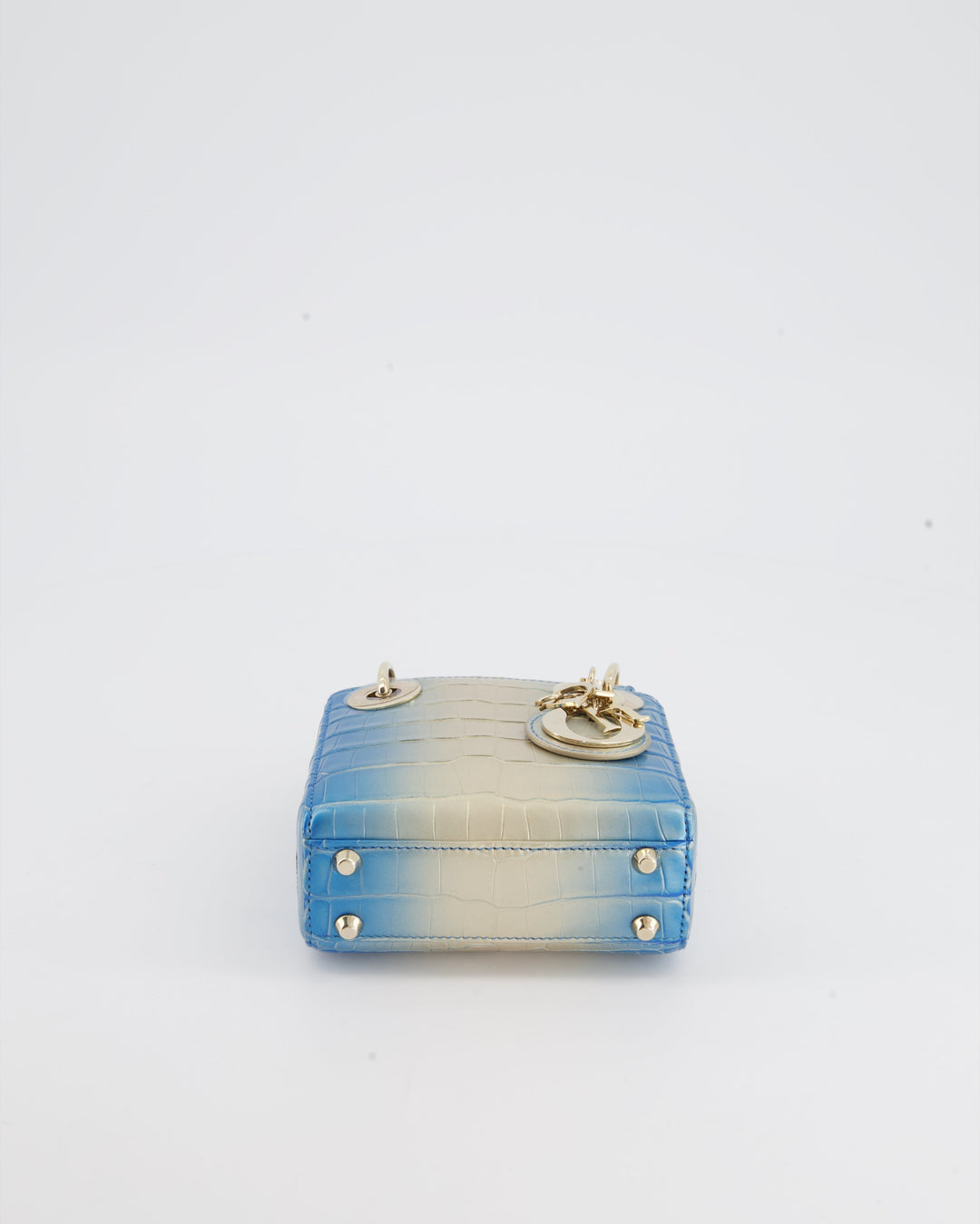 *ULTRA RARE* Christian Dior Blue Nacre Crocodile Micro Lady Dior Bag with Champagne Gold Hardware