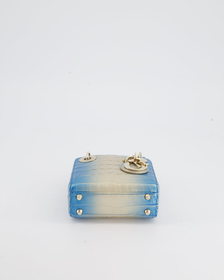 *ULTRA RARE* Christian Dior Blue Nacre Crocodile Micro Lady Dior Bag with Champagne Gold Hardware