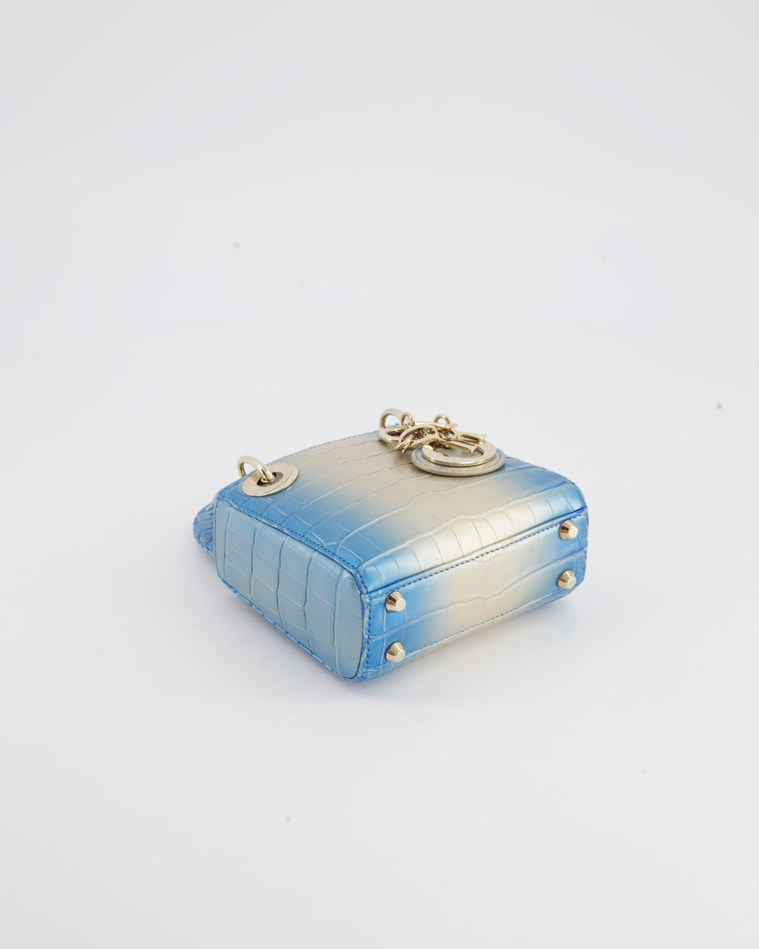 *ULTRA RARE* Christian Dior Blue Nacre Crocodile Micro Lady Dior Bag with Champagne Gold Hardware
