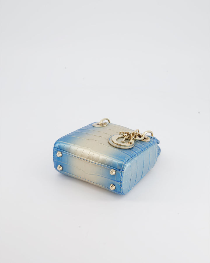 *ULTRA RARE* Christian Dior Blue Nacre Crocodile Micro Lady Dior Bag with Champagne Gold Hardware