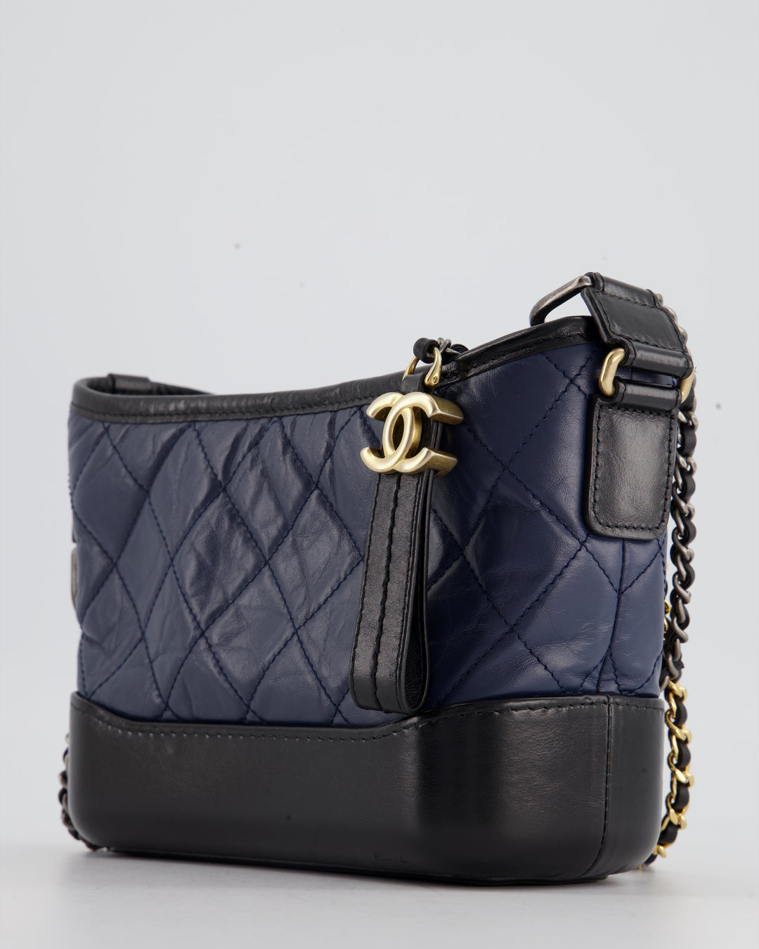 *FIRE PRICE* Chanel Blue & Black Small Gabrielle Bag in Lambskin Leather with Mixed Hardware