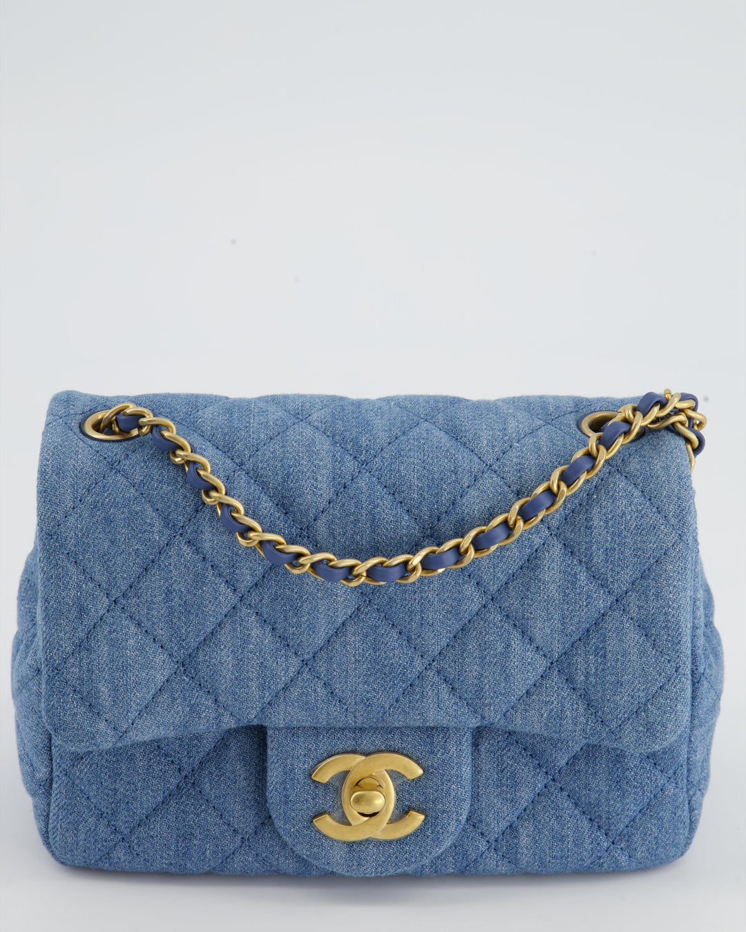 *HOT* Top Quality Chanel Coco Crush Mini Square Flap Bag in Denim with Brushed Gold Hardware