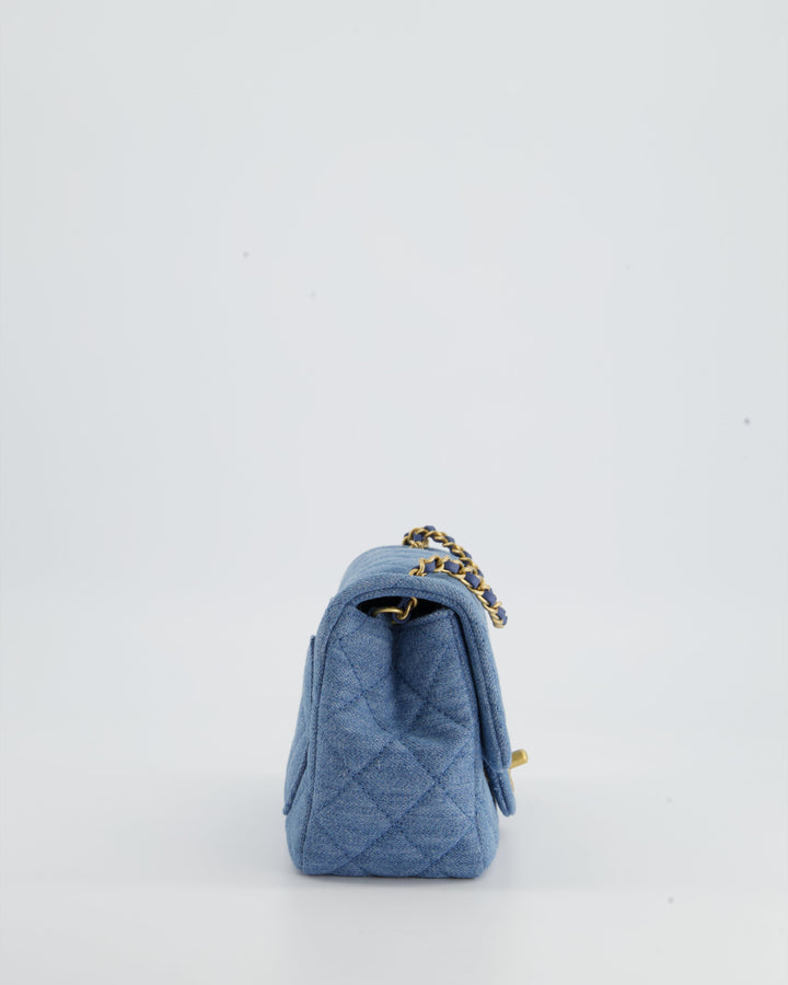*HOT* Top Quality Chanel Coco Crush Mini Square Flap Bag in Denim with Brushed Gold Hardware