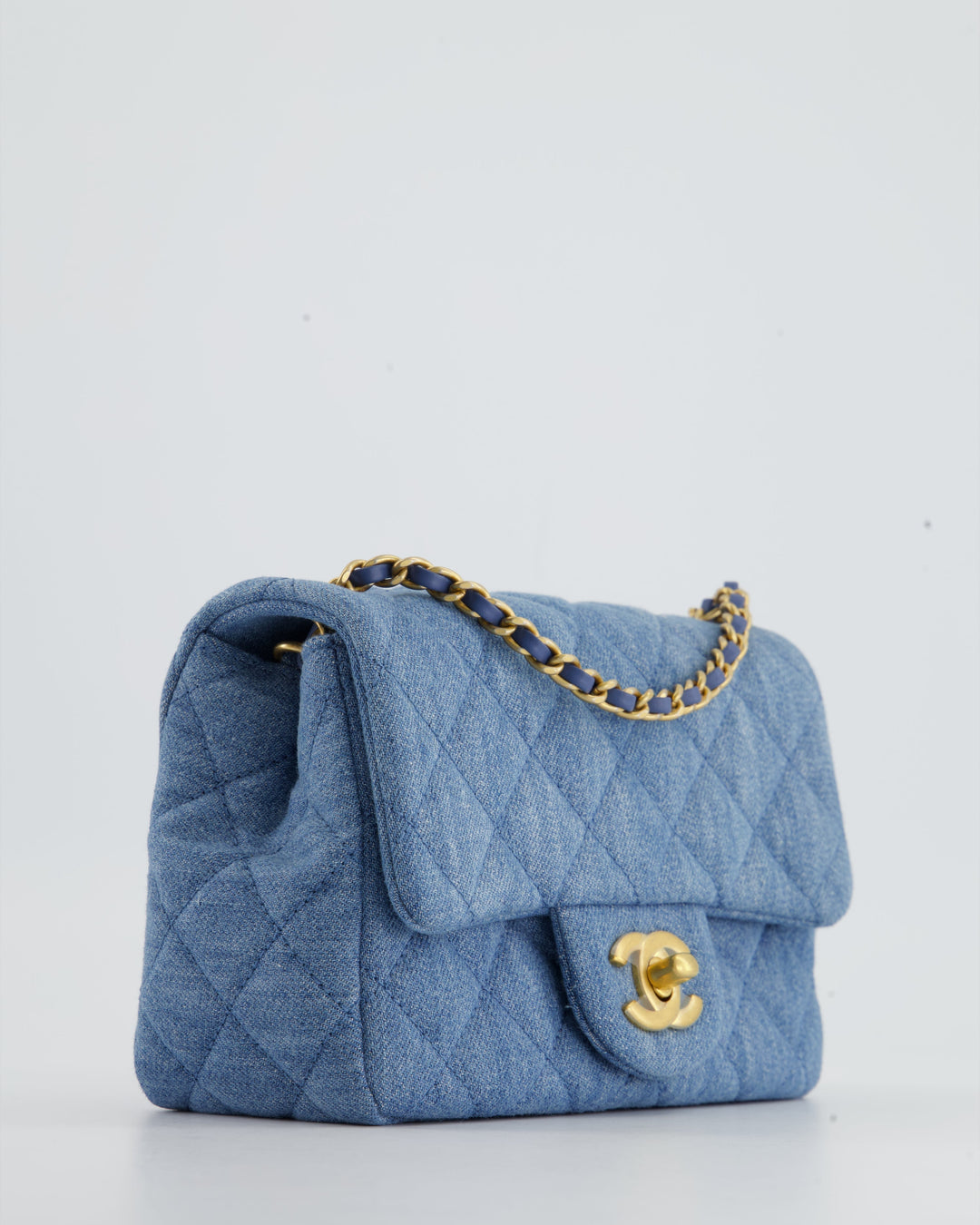 *HOT* Top Quality Chanel Coco Crush Mini Square Flap Bag in Denim with Brushed Gold Hardware