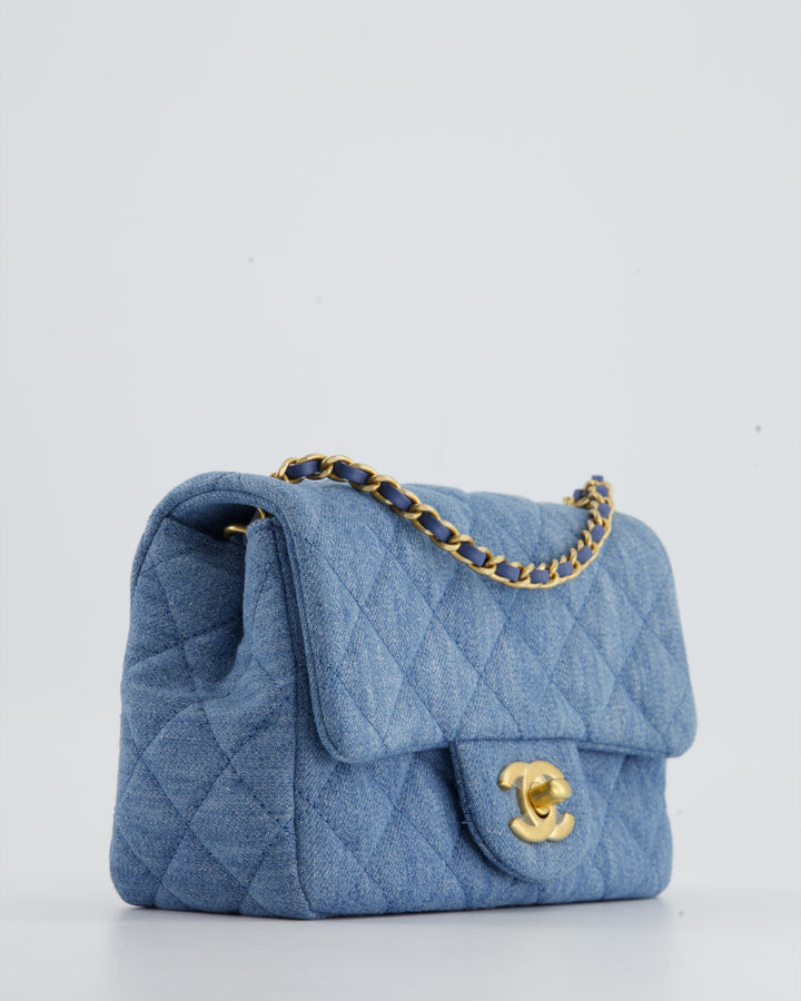 *HOT* Top Quality Chanel Coco Crush Mini Square Flap Bag in Denim with Brushed Gold Hardware