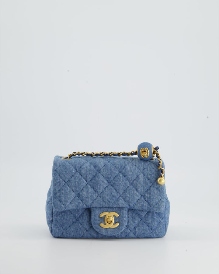 *HOT* Top Quality Chanel Coco Crush Mini Square Flap Bag in Denim with Brushed Gold Hardware