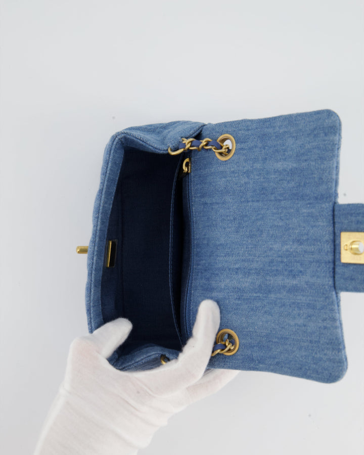 *HOT* Top Quality Chanel Coco Crush Mini Square Flap Bag in Denim with Brushed Gold Hardware