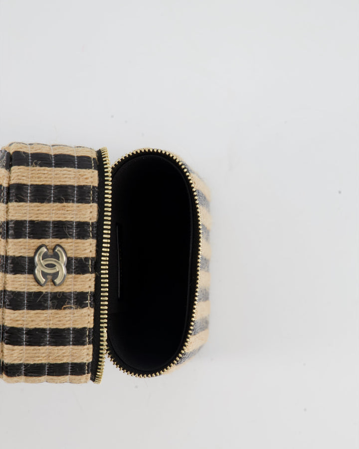 *HOT* Top Quality Chanel Raffia Vanity 21P Beige and Black Cross-Body Bag with Champagne Gold Hardware